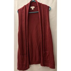 VTG Y2K Appleseeds Red Sweater Vest Open Front Womens L Roll Neck Pocket Stretch